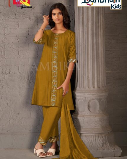 Mustard Yellow Embroidered Suit Set