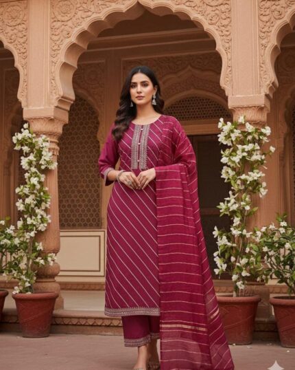Wine Embroidered Suit Set