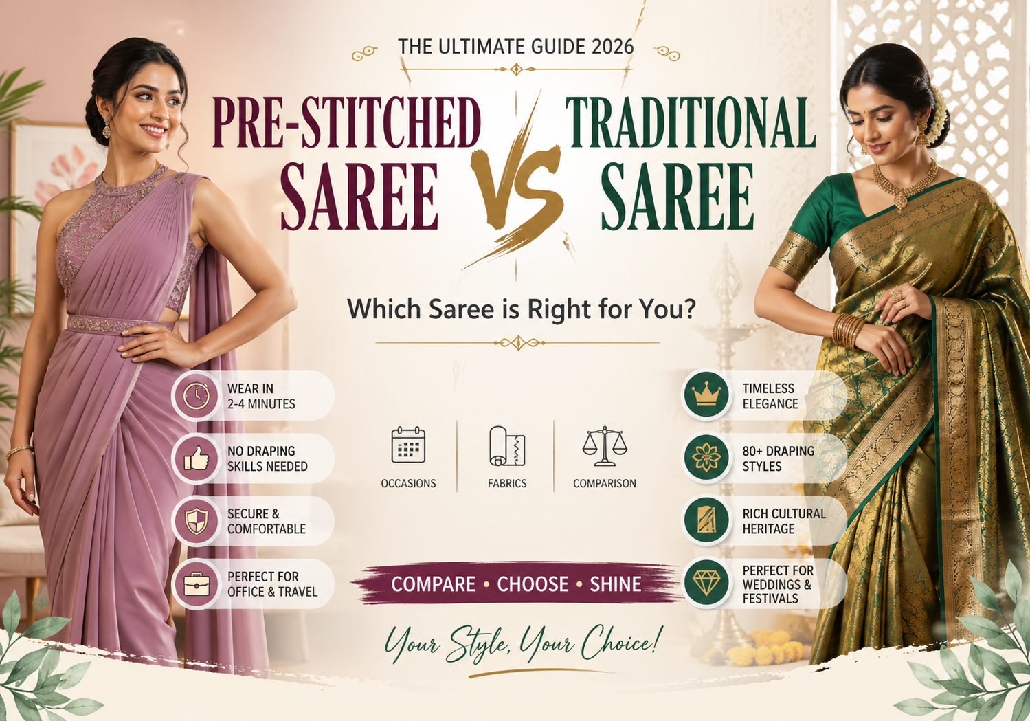 Pre-Stitched Saree vs Traditional Draping