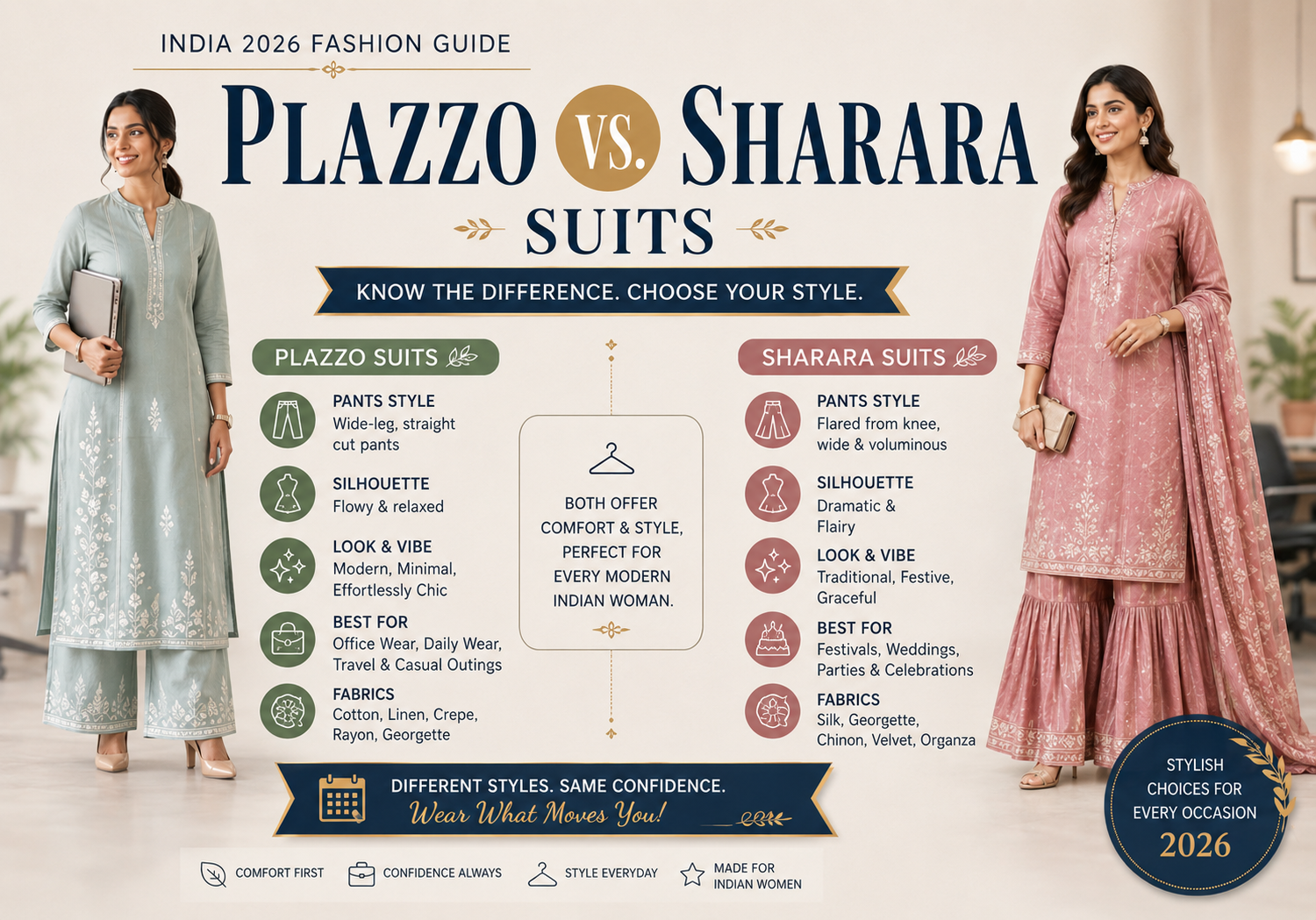 Plazzo vs. Sharara Suits: key differences and which one to choose