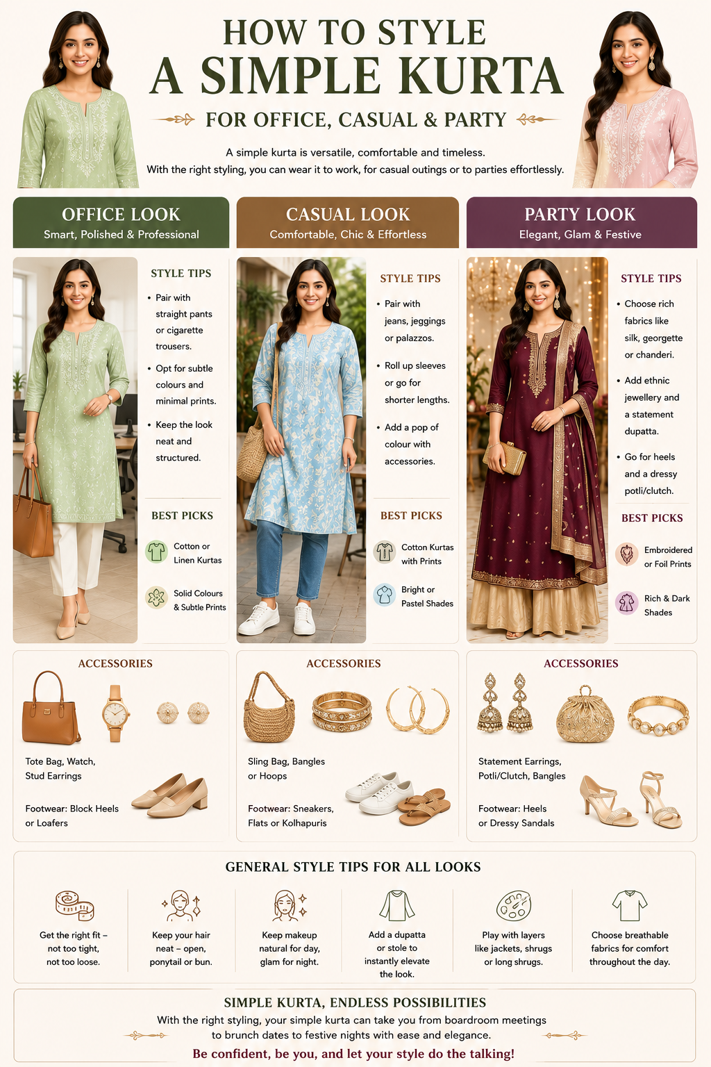 How to Style a Simple Kurta for Office, Casual & Party