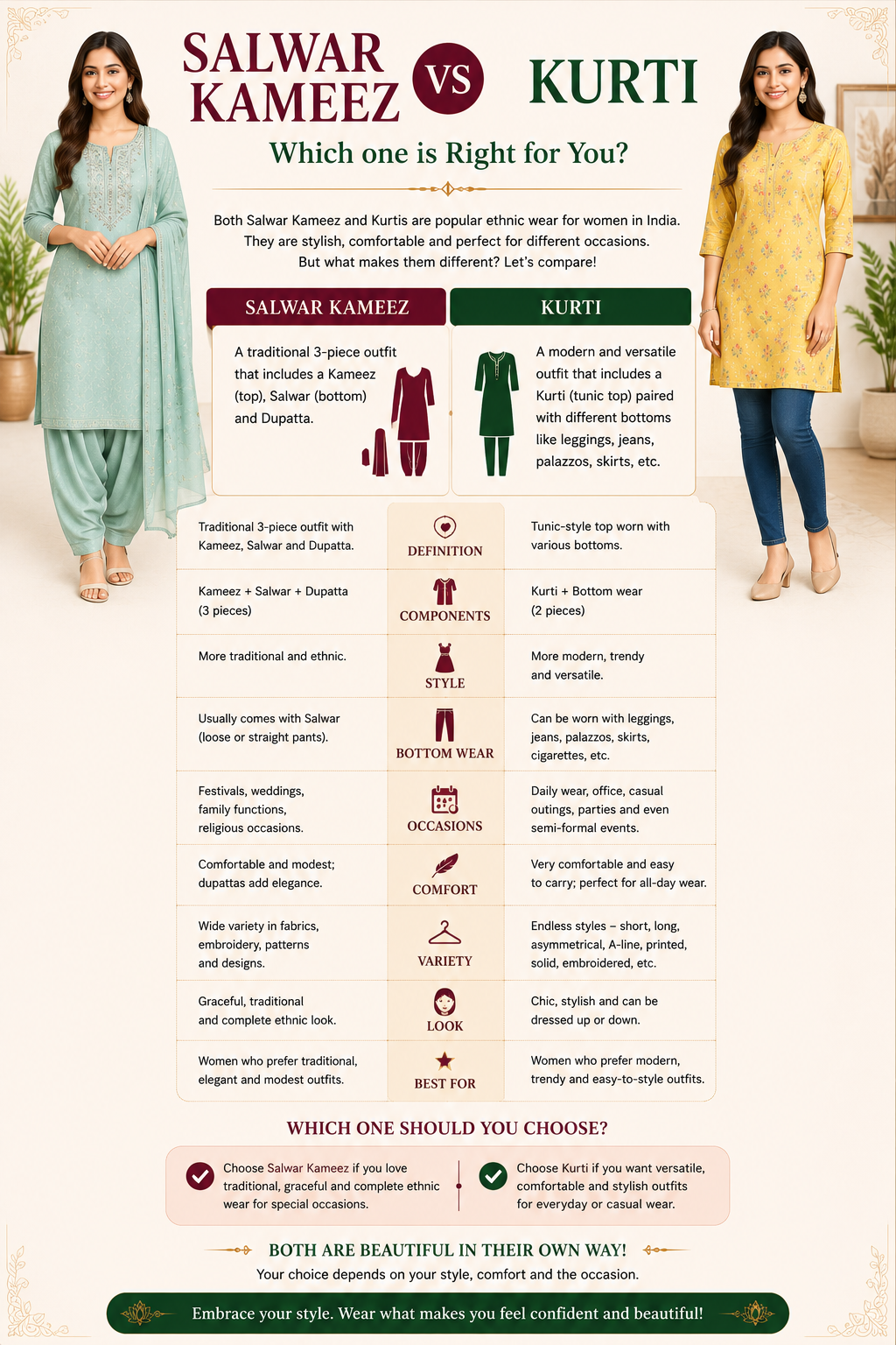 Salwar Kameez vs Kurti comparison