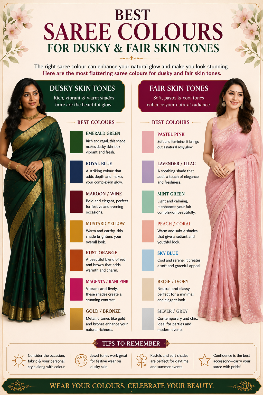 Best Saree Colours for Dusky and Fair Skin Tones